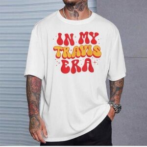 Gildan Taylor Swift Travis Kelce Era Graphic T-Shirt Size Large White Cotton Men